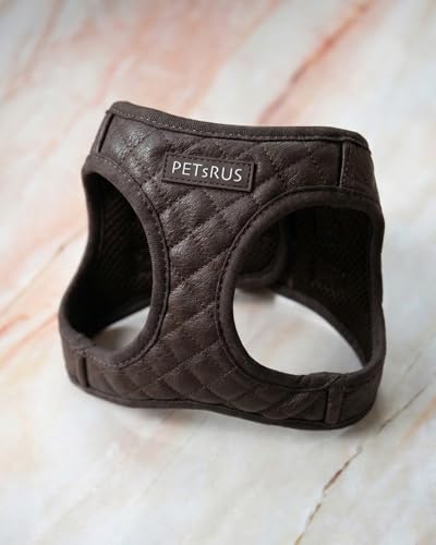 Step in Dog Cat Harness Choke Free Escape Proof Pet Vest Quilted Vegan Leather Breathable Mesh Padded for Small Medium Dogs (Chocolate Brown, Large) - color: Chocolate Brown, size: Large: Neck=12.5-14''/Chest:18-21''