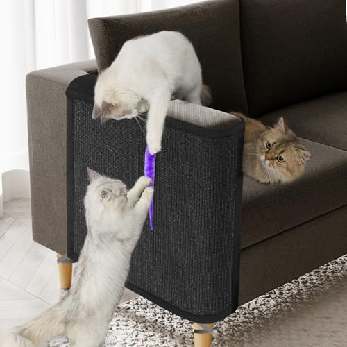Cat Scratch Couch Protector,Cat Scratch Sofa Armrest Cover with Sisal Mat and Toy for Cats,Sofa Scratcher Furniture Protector 23.6’’L*19.7’’W (Black/Right Hand) - color: Black
