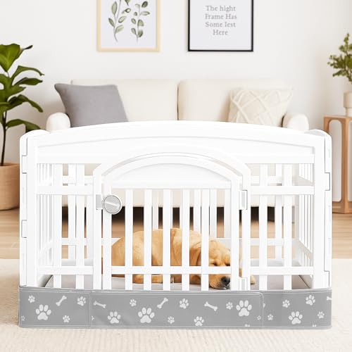 Dog Playpen Bottom Pad Mat for 36" 4-Panel Playpens - Scratch & Chew-Resistant Puppy Pen Floor Mat with Hook & Loop Fasteners, Waterproof & Leakproof, Non-Slip (PrintGrey) (Playpen Not Included) - color: PrintGrey