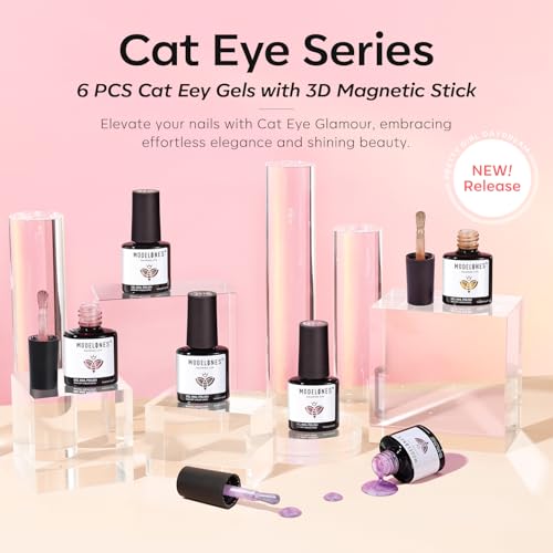 modelones Cat Eye Gel Nail Polish 6 Colors Nude Pink Brown Purple Cat Eye Nail Polish Glitter Semi-transparent Holographic 9D With Magnet Pastel All Seasons Soak Off Led Nail Art DIY Salon Gifts - color: A1-Cozy Glow Cat Eye