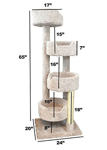 New Cat Condos 190209-EarthTone Large Cat Tower with 4 Easy to Access Spacious Perches, Neutral - color: Neutral