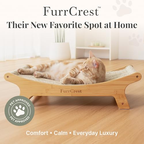 XL Sisal Cat Scratcher Bed with Elevated Hammock for Indoor Cats, Replaceable Natural Sisal Pad, Large Cat Lounge, Anti-Slip No-Wobble Bamboo Frame, Dark Brown Chevron - color: Dark Brown Chevron