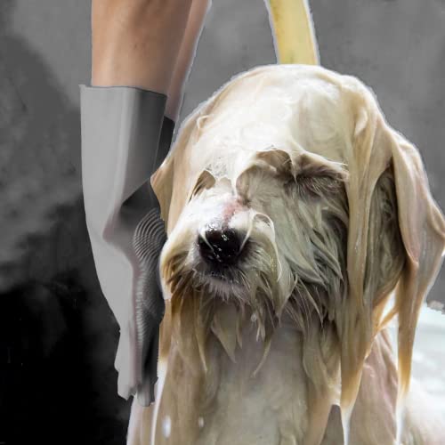 Pet Grooming Gloves, Dog Bathing Gloves with High-Density Teeth, Heat Resistant Silicone Cat Hair Remover with Enhanced Five Finger Design, Bathing and Massaging for Dogs and Cats (Grey) - color: Grey