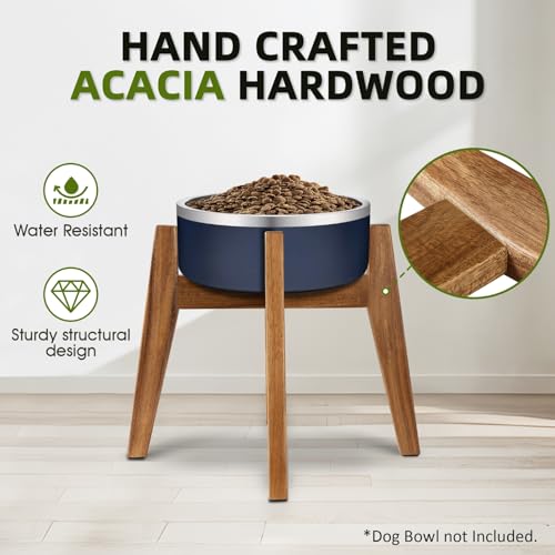 Elevated Dog Bowl Stand for Medium & Large Dogs, Fits Up to 9 inches diameter 64 oz Bowls Raised Dog Bowl Stand , Solid Acacia Wood Dog Bowl Holder, Single Elevated Dog Feeding Station (Stand Only) - color: Large - 1 Pack