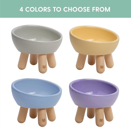 The Cat Ladies Tilted Ceramic Cat Bowl - Elevated Food Bowls Ceramic Pet Bowl - Raised Ceramics Bowls - Elevated & Tilted Design for Comfortable Eating - Dishwasher Safe - Wide Opening - color: Sunshine Yellow
