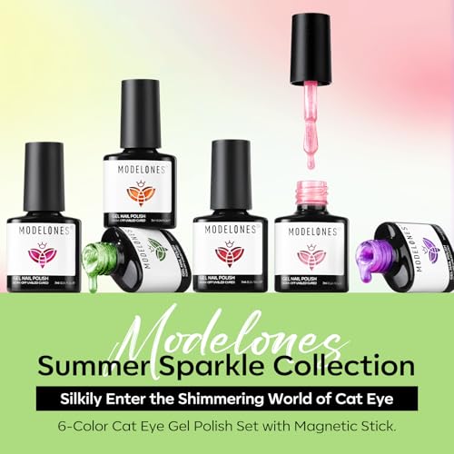 modelones Cat Eye Gel Nail Polish Set, 6 Colors Orange Neon Galaxy Hot Pink Grape Purple Red Green 9D Cat Eye Glitter Gel Polish with Magnet LGBT Fruit Theme Soak Off Led DIY Gift Unisex - color: A A A2-Fruit Cat Eye