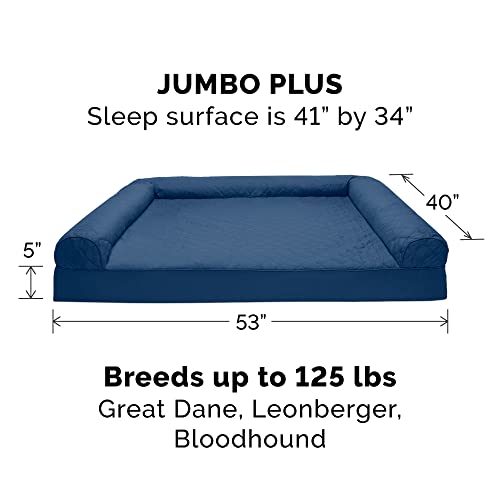 Furhaven Cooling Gel Dog Bed for Large Dogs w/ Removable Bolsters & Washable Cover, For Dogs Up to 125 lbs - Quilted Sofa - Navy (Blue), Jumbo Plus/XXL - color: Navy Blue, size: Jumbo Plus