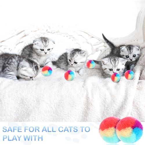 KALIONE 30 Pcs Soft Plush Cat Ball 1.2-inch Rainbow Cat Toy Balls Fuzzy Kitty Balls Kitten Puff Balls Colorful Cat Pom Pom Balls for Cat Kitten Pet Playing Exercising