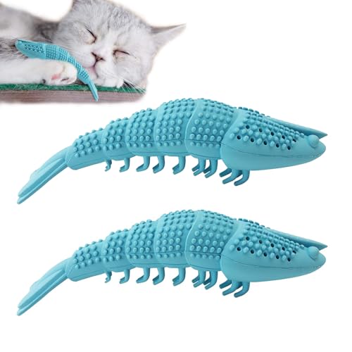 Cat Toothbrush Catnip Toy,Interactive Rubber Dental Care for Pet Kitten Kitty, Crayfish-Shaped Safe Chewing Toy Tooth Cleaning Resistant Cat Toy(2 Pack)