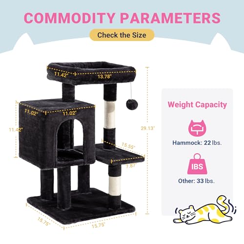Allewie 29 Inches Cat Tree Tower/Plush Perches Platform/Condo/House/Sisal Scratching Posts/Multi-Level Activity Center Furniture for Kittens/Dark Grey - color: Dary Grey