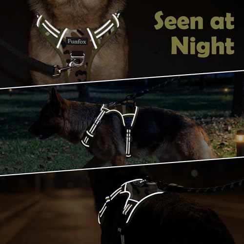 Funfox Dog Harness No Pull, Adjustable Pet Vest Harness, Super Soft Material with Vertical Handle Easy Control, Reflective Night Walking, 2 Leash Clips for Medium Sized Dogs, Camo Green, M - color: Camo Green, size: Medium