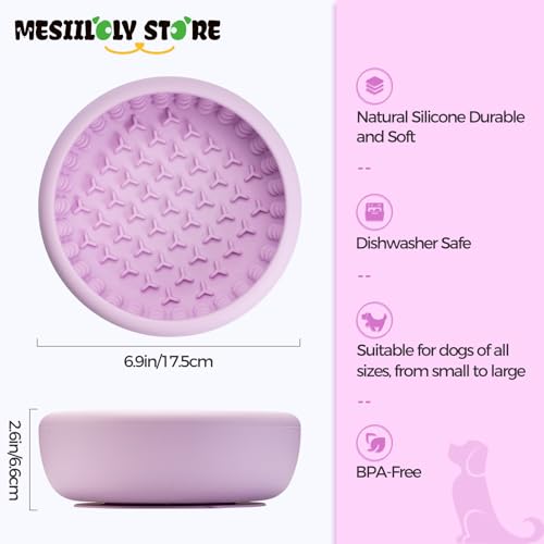Slow Feeder Dog Bowls for Liquid Treats, Non-Slip Interactive Anxiety Relief Freeze Dog Lick Bowl, Yogurt Pup Lick Toy, Enrichment Treat Dietary Supplement/Post-Op Nutrition (Purple, L) - color: Purple