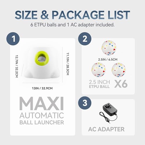 ALL FOR PAWS Automatic Ball Launcher for Dogs, Interactive Puppy Pet Balls Outdoor Thrower for Medium to Large Dogs, Ball Throwing Machine for Dogs, 6 ETPU Balls Included(2.5"), Rechargeable Battery - size: 2.5"ball launcher