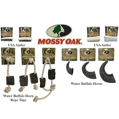 QT Dog Mossy Oak: Water Buffalo Horn & Tug Dog Chew - 24" Knotted Natural Cotton Rope, Pet Toy, No Preservatives, Horn, Long-Lasting, Combines Play & Chewing - style: 24"