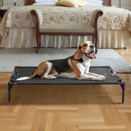 Petsfit Elevated Dog Bed for Large Dogs – Patented Anti-Sag Tension Bar, Cooling Raised Dog Cot for Outdoor/Camping/Indoor, Teslin Mesh, Non-Slip Frame, 42" - size: M-42"