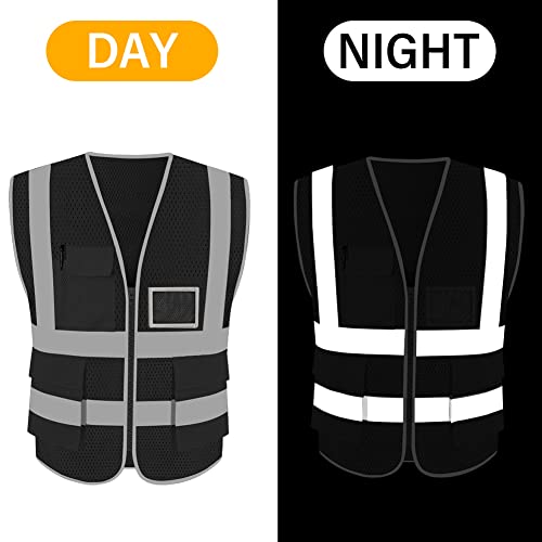 HYCOPROT High Visibility Mesh Safety Reflective Vest with Pockets and Zipper, Meets ANSI/ISEA Standards - color: Black, size: Small
