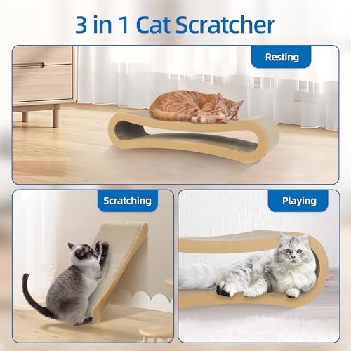 3 in 1 Cat Scratcher Cardboard, Cat Scratching Board Furniture Protector, Cat Scratching Post, Cat Beds for Indoor Cats, Infinity Shape, X-Large - color: 3 IN 1 X-Large