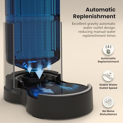 CZPET Automatic 4L/135Oz/1Gal Cat Water Dispenser with Stainless Steel Bowl, Gravity Waterer for Small Medium Dog Puppy Kitten (Black) - color: Black