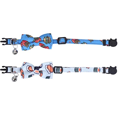 2 Pack/Set Cat Collar Breakaway with Cute Bow Tie and Bell for Kitty Adjustable Safety