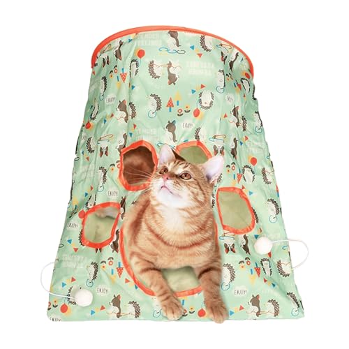 SYCOOVEN Cat Tunnel Bag for Indoor Cats, Pet Collapsible Tunnel Crinkle Sack Bag with 1 Little Mouse & Toy Ball, Crinkle Paper Interactive Cat Toys Hide and Seek(Green Pattern) - color: green pattern