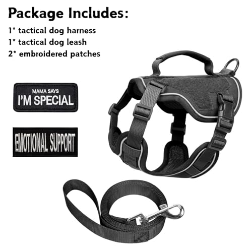 Tactical Dog Harness and Leash Set for Small Dogs - Military Puppy Vest Harness with Patches Vertical Handle Reflective Pet Harness for Walking Hiking Outdoor Training (Black, XXS) - size: Xxs