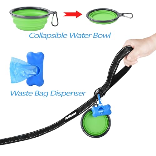 Double Dog Leash, No Tangle Dual Leash, Reflective Walking Training Lead, 4 Comfortable Padded Handles for 2 Dogs with Collapsible Bowl and Waste Bags (Black, Large) - color: Black