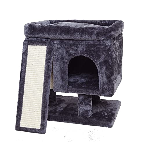 SYANDLVY Small Cat Tree for Indoor Cats Large Adult, Activity Tower with Scratching Post, Modern House with Padded Perch, Kittens Condo with Board, Cat Cave (Smoky Grey) - color: Smoky Grey