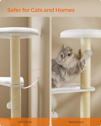 Feandrea Cat Tree, 65-Inch Modern Cat Tower for Indoor Cats, Multi-Level Cat Condo with 5 Scratching Posts, Perch, Washable Removable Cushions, Cat Furniture, Cloud White UPCT166W01 - color: Cloud White