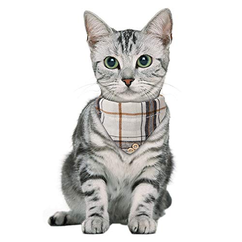 Faleela Breakaway Cat Collar with Bells - 2 Pack Cat Collar with Bells, Cat Collars with Bandana, Accessories for Pet Collars, Adjustable for Cats and Small Dogs - color: Beige bow+bandana