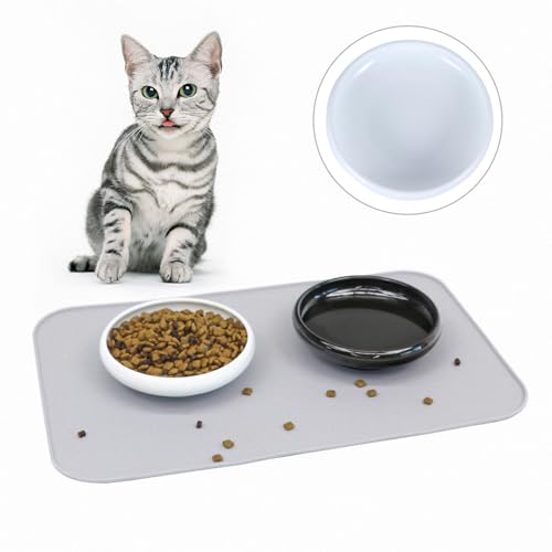 PRETYZOOM Ceramic Cat Water Bowl Pet Feeding Bowl with Anti-Spill Design White Closed Rim Pet Feeder for Indoor Cats for Food and Water