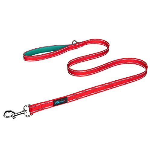 PHOEPET 5 Feet Dog Leash - Dual-Side Reflective - Soft Padded Handle - Fit for Walking, Training or Exploring Hiking, Camping(Red + Dark Green Base) - color: Red + Dark Green Base