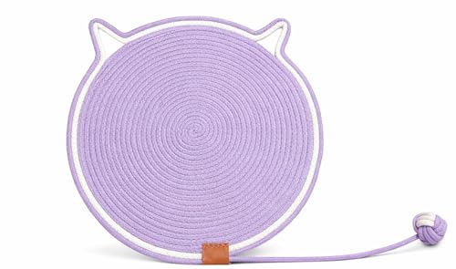 19 Inch Round Scratching Mat for Cats, Cotton, Large, Floor Mount, Lightweight, Classic Style (Purple) - color: Purple