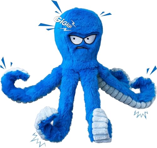 LEGEND SANDY Tough Dog Toys, Stuffed Chew Large Dog Toys to Keep Them Busy, Interactive Squeaky Tug of War Doggie Toy, Crinkle Blue Octopus (Blue Octopus 2p) - color: Blue Octopus 2pack