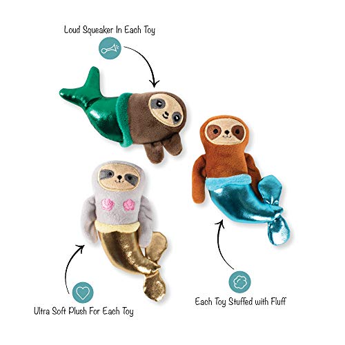Fringe Studio Sloth Mermaids Small Plush Squeaker Dog Toy 3PCS Set, PetShop Collection (289438)