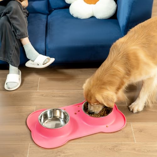 Conlun Dog Bowls with Non-Slip Silicone Mat, Spill Proof Large Food & Water Bowls Set, Easy Clean Dog Food Dish, Dishwasher Safe, Suitable for Dogs Cats Pet Under 90lbs, Large, Pink - color: Pink, size: Large-38oz