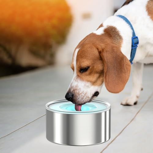 1Gallon Slobber Stopper Water Bowl for Dogs, US Patented Splash-Proof Paws Lid, 18/8 Stainless Steel, Anti-Slip Base, No Spill for Messy Large Medium Dogs, Ear Protection for Floppy-Eared Breeds - color: Sky Blue