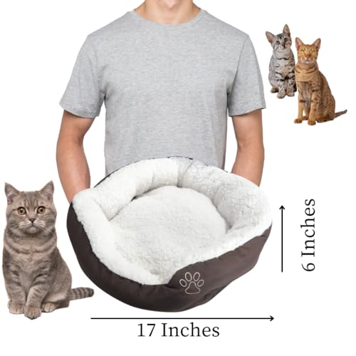 Evelots Calming Donut Cat Bed - Warm Pet Bed for Cats and Small Dogs - Anti-Anxiety Cozy Cuddler - Removable Soft Plush Cushion - Machine Washable - Non-Slip Bottom - Brown - color: Brown
