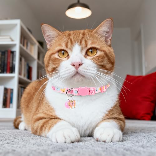 Breakaway Cat Collars with Bell & Cute Pendants, 3 Pack Safety Buckle Kitten Collars, Adjustable Pet Collar Ideal for Girl Boy Cats Puppy (Style A - Insect) - color: Style A - Insect
