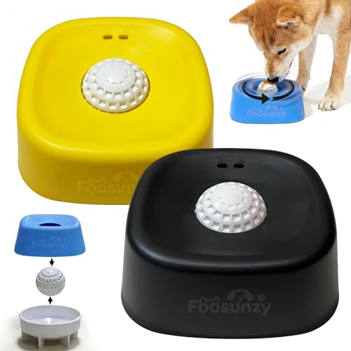 Slow Feeder Dog Bowls for Liquid with Rolling Ball, Interactive Lick Bowl Licking Slow Feeder for Wet Food, Water & Treats Lick Toy for Dogs Cats Large Medium Small (Style1-Black02+Yellow) - color: Style1-Black02+Yellow