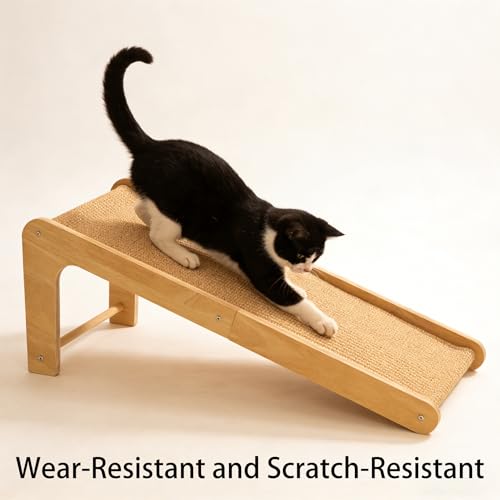 L-Shaped Cat Scratching Board with Sisal and Wooden Frame, Wall Mounted Scratcher Pad with Ball Toy for Indoor Cats, 28.2 Inch (28.2inch)