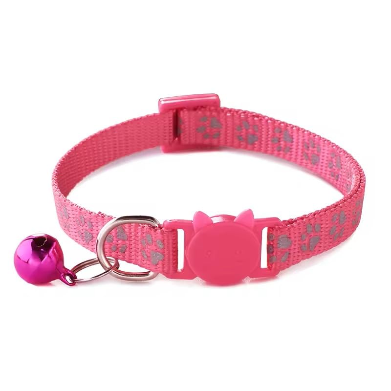 Cat Collar Breakaway Safety with Bell, Cute Reflective Paw Print Pattern (Rose Red) - color: Rose Red