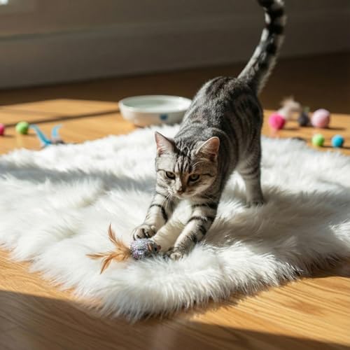 Novabright 2 Pcs Faux Fur Pet Bed Mats 18 x 18 Inch Artificial Wool Puppy Rug Soft Washable Warm Mattress for Dogs and Cats