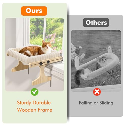 Cat Perch for Window XiaZ Cats Hammock Indoor Cat Bed for Window Adjustable Wooden Frame W/Soft Warm Plush-Lined Cushion Perfect for Bird Watching Sunbathing Space-Saving Easy Install Single Layer - size: Single Layer