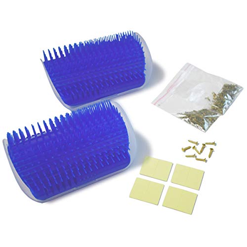 2 Pack Self Grooming Wall Brush for Cats and Dogs - Cat Groomer with Catnip, Massage Comb Tool for Long & Short Fur Pets (Blue) - color: Blue
