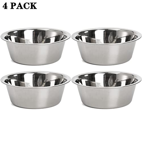 DEAYOU 4-Pack Stainless Steel Dog and Cat Bowl, Metal Food and Water Dish, 8.26" Basic Pet Feed Bowl for Large Medium Dog, 47 OZ Replacement Bowls for Elevated Stand, Dishwasher Safe