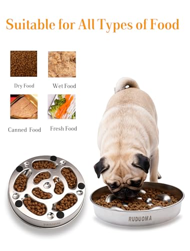 Stainless Steel Dog Bowls for Flat-Faced Brachycephalic Breeds,Gentle Slow Feeding Design,Moderately Slow Down Eating Pace,Non-Slip,2.5 Cups Capacity Metal Bowl for Medium Dogs