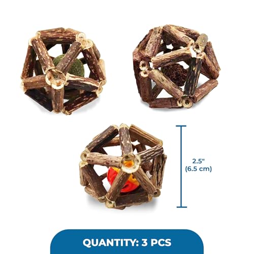 SunGrow Silverine Balls for Cats, Engaging and Interactive Pet Enrichment, Gall Fruit, Catnip, Bell Ball, Cool Pal Feline Toy, Christmas Stocking Stuffers, Brown, 2.5” (Diameter), 3 Pieces per Set