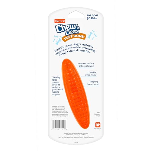 Hartz Chew 'n Clean Tuff Bone Bacon Scented Dental Dog Chew Toy - Large - color: green, orange, pink, size: Large