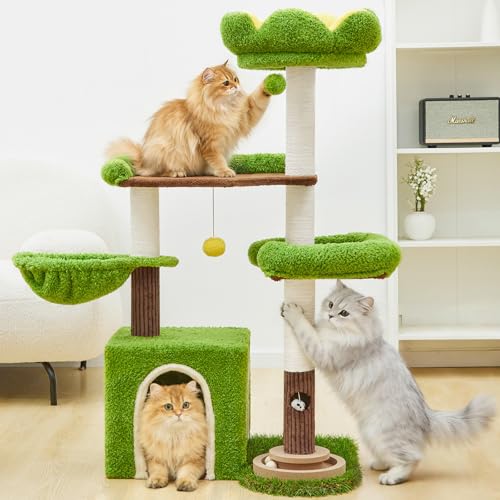 Woochpet Cat Tree Tower with Large Cat House,Three Platforms Jumping and Sleeping for Cats Multi-Functional for Kittens and Adult Cats (Green) - size: 63*49*118