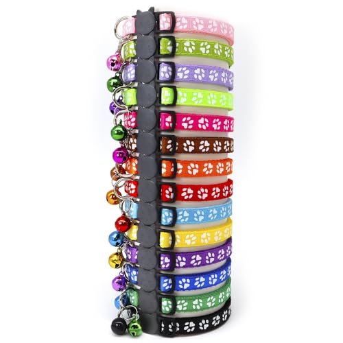 Reflective Cat Collars Breakaway with Bell 2-Pack Girl Boy Pet Kitten Collar with Star Moon Patetrn Adjustable 7.5-12.5 Inch (Black) - color: Black